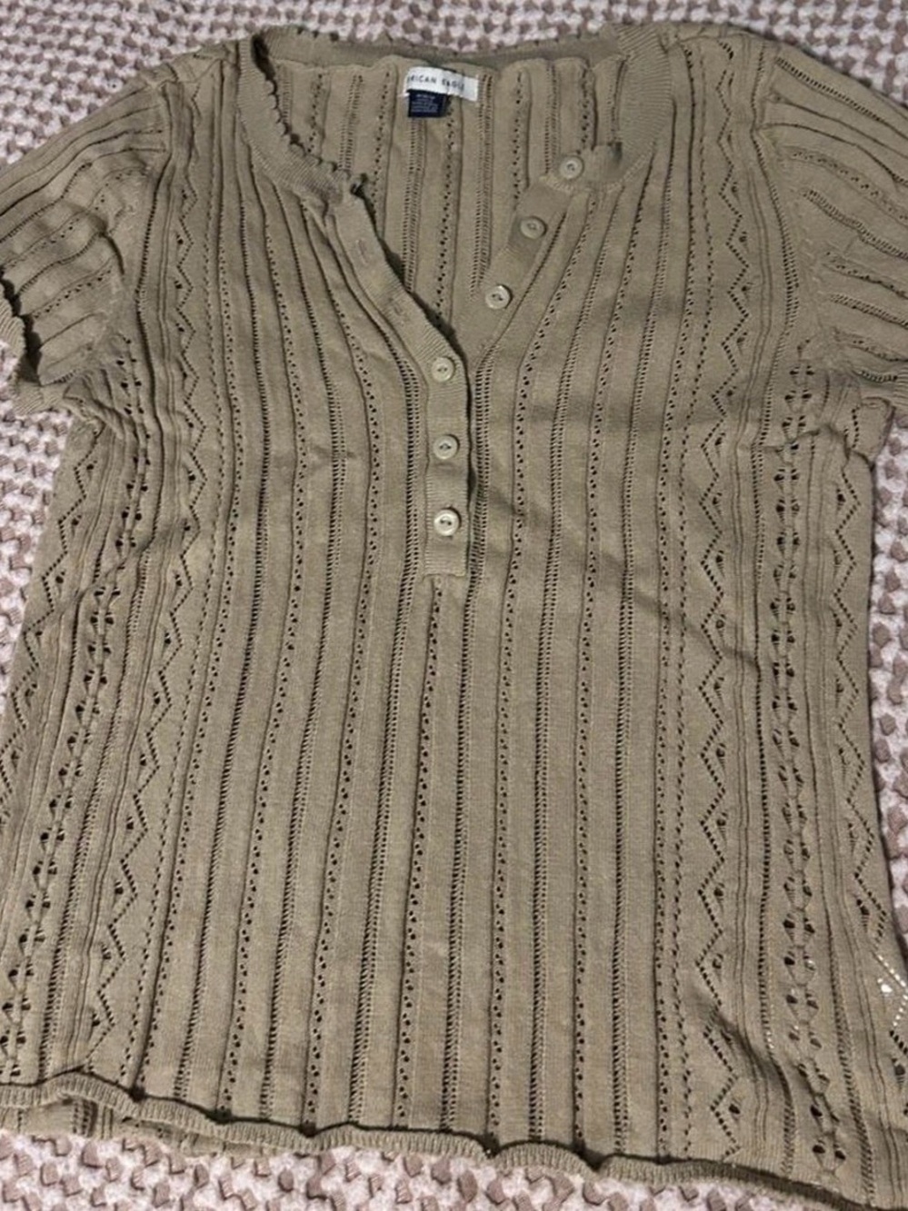 American Eagle Outfitters Olive Short-Sleeve Knit Henley